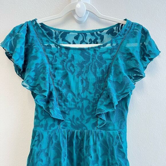 Moulinette Soeurs by Anthropologie Womens 0 Green Blue Flutter Sleeve Midi Dress - Picture 3 of 13